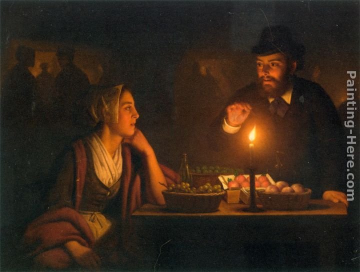 Petrus Van Schendel A Market Scene by Candle Light